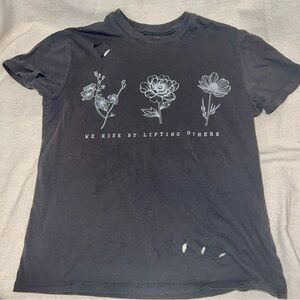 Black Graphic Tee with Floral Design